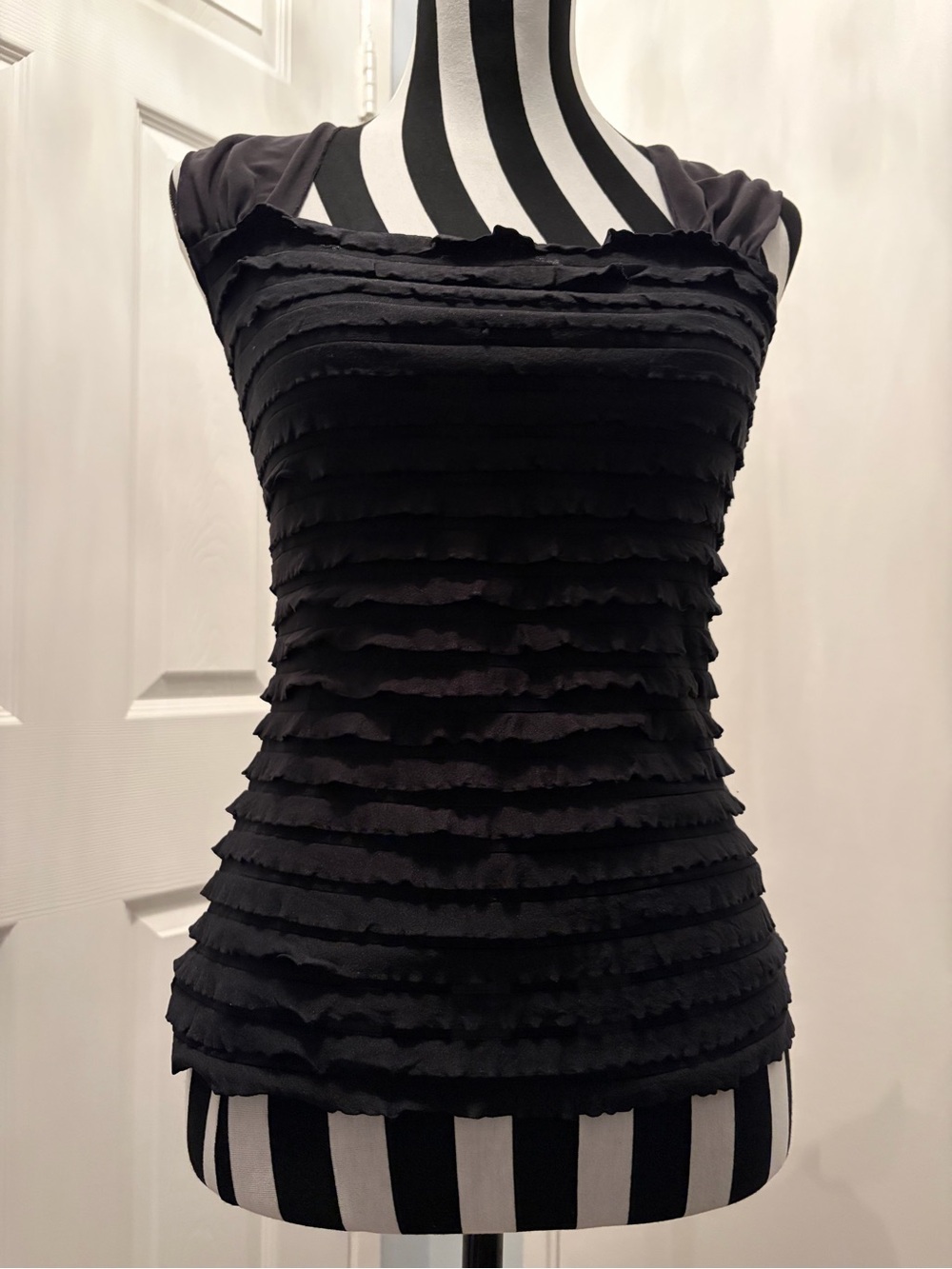 Max Studio Black Sleeveless Ruffled Top